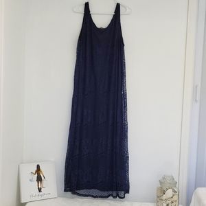 Cal Style U.S.A. Navy Floral Lace Overlay Dress Mother of the Bride Party Sz 2XL